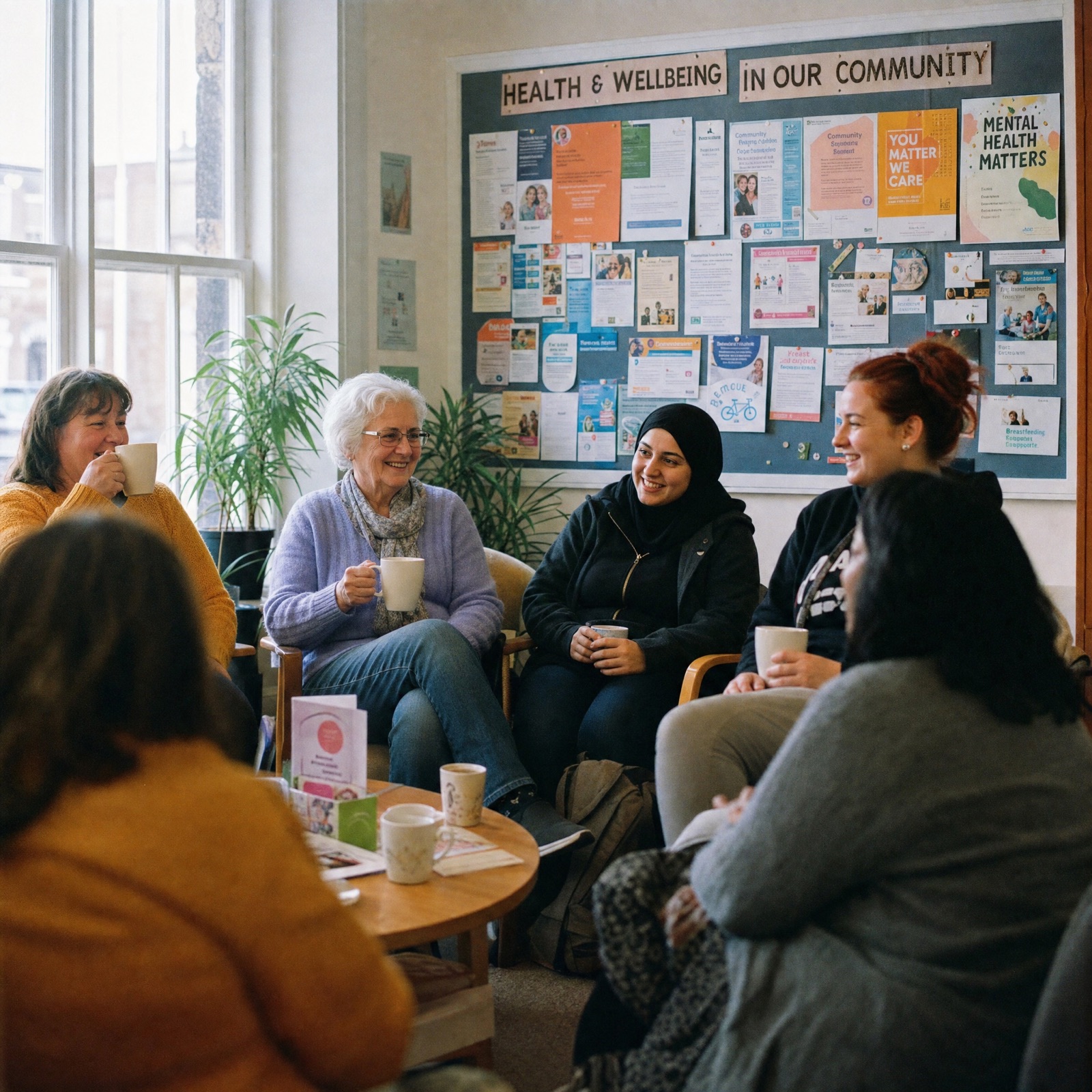 Small group of Scottish teenagers around a table, hands-on workshop activity, warm candid light