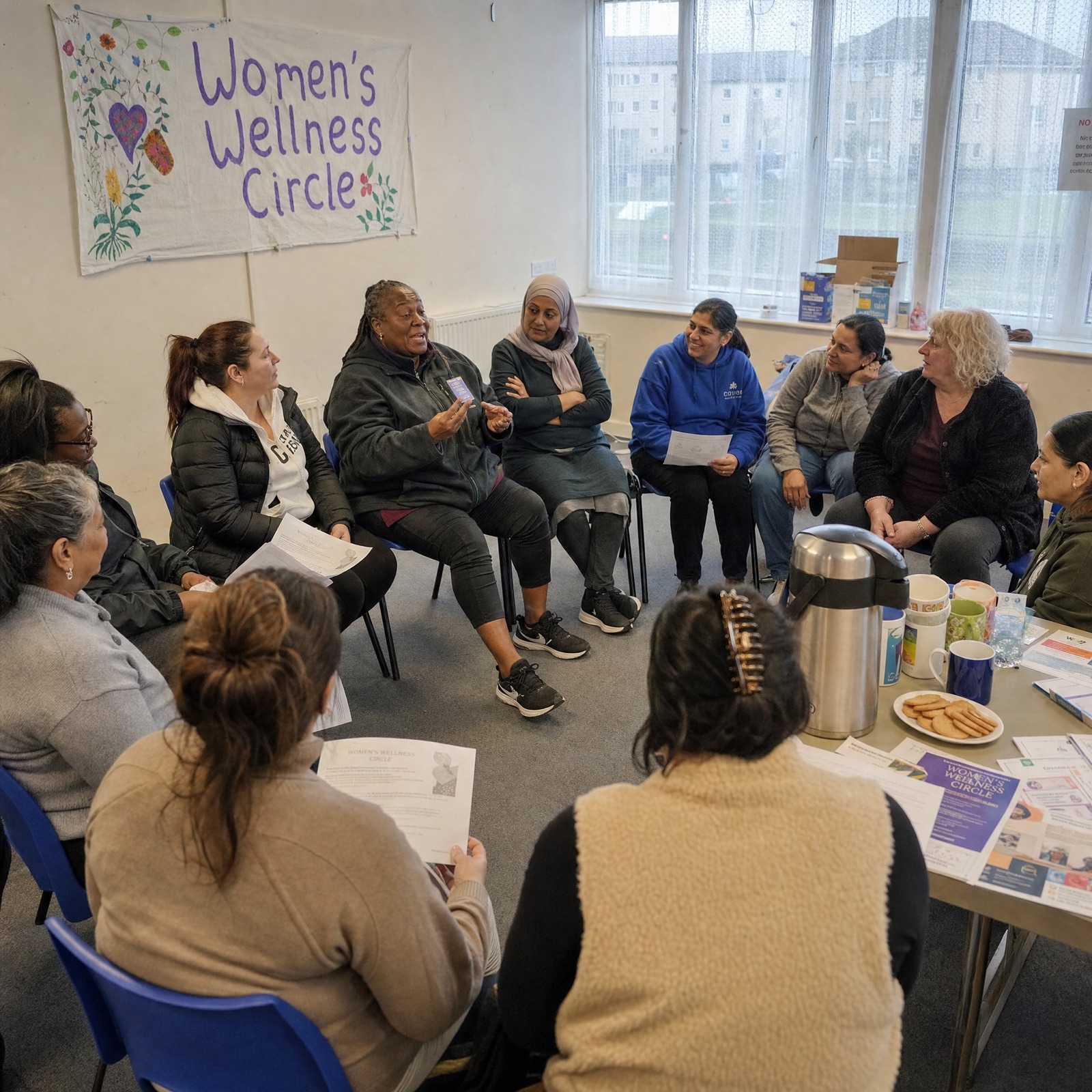 Workshop session in a community kitchen, teenagers cooking and budgeting